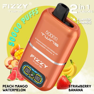 Fizzy Twins Peach Mango Watermelon & Strawberry Banana – 50000 Puffs – 10pcs