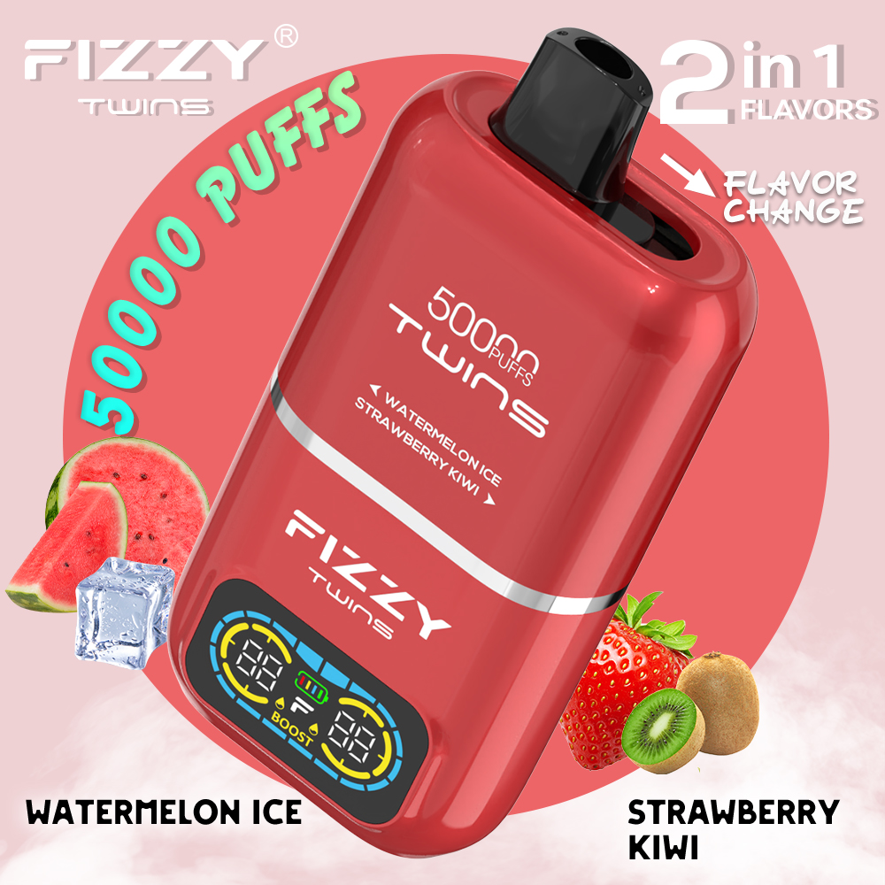 fizzy-vape.net Fizzy Twins Watermelon Ice & Strawberry Kiwi – 50000 Puffs – 10pcs