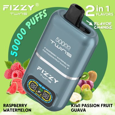 Fizzy Twins Raspberry Watermelon & Kiwi Passion Fruit Guava – 50000 Puffs – 10pcs