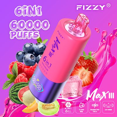 Fizzy Max III 6in1 60K 60000 Puffs Rechargeable Disposable Vape – Blueberry Raspberry & Triple Melon & Strawberry Ice – 10pcs